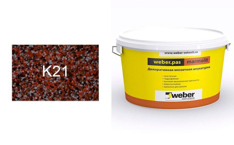 Декоративная мозаичная штукатурка weber.pas marmolit k20, 25 кг