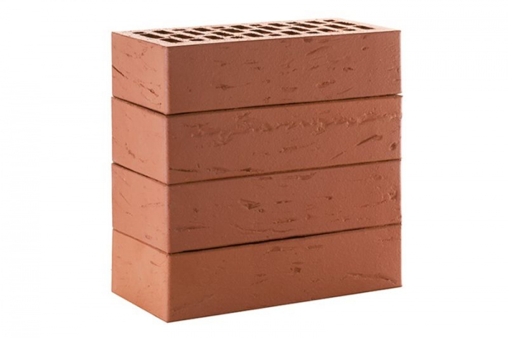 Кирпич облицовочный ЛСР темно-красный рустик, утолщенные стенки, М175, 250*120*65 мм
